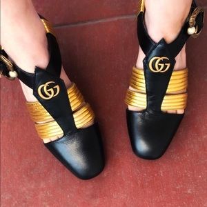 Authentic Gucci Black/Gold Heels Marmont GG